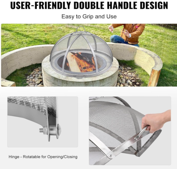 40  Firepit Spark Screen Lid, Firepit Ring Cover Round Mesh Metal Guard, Easy-Opening Stainless Steel for Outdoor Patio Fire Pits Backyard on Sale - Image 4