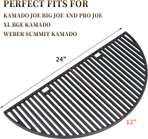 Half Moon Cast Iron Grill Grate fits Kamado Joe Big Joe 24 Inch, Weber Summit Kamado E6 S6 Charcoal Grills, BGE, etc Online Hot Sale - Image 4