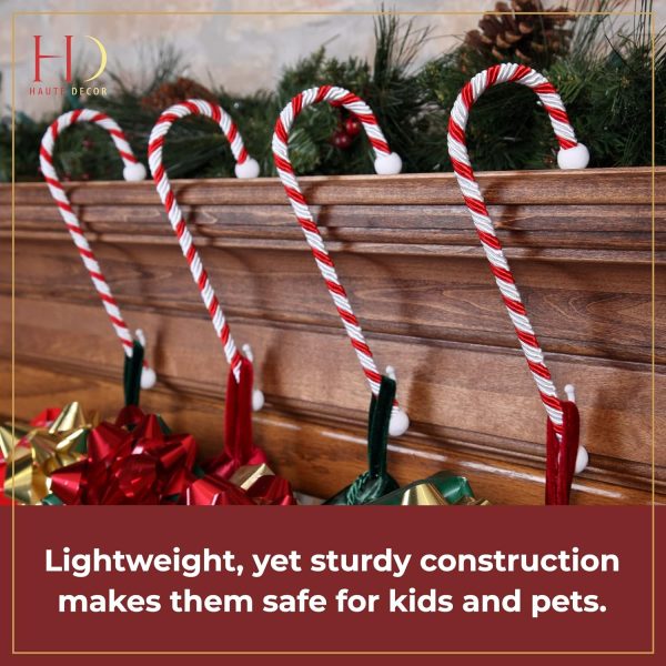 4-Pack Candy Cane Stocking Holder, Lightweight Christmas Stocking Hanger Fireplace Mantel Decorations, Holds up to 10 pounds Supply - Image 3