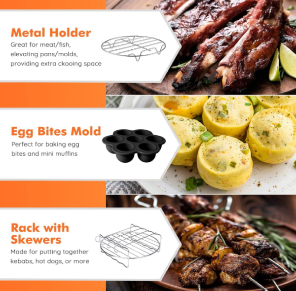 Square Air Fryer Accessories for Cosori, 10 Pcs for COSORI 5.8 QT 6.0 QT, Instant Vortex Plus 6QT, Cake, Pizza Pan, Rack, Skewer, Egg Bite Mold, etc Online Hot Sale - Image 4