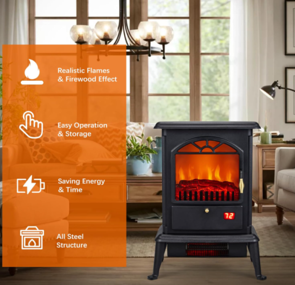 Electric Fireplace Stove 23 Inches, Freestanding Infrared Fireplace Heater w Realistic Flame, Log Set, Remote Control, Timer, 1000W 1500W Supply - Image 2