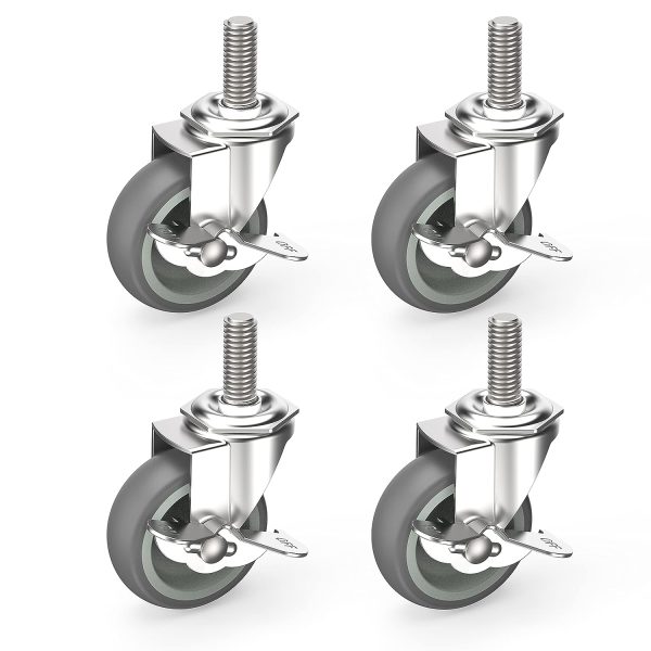 Caster Wheels 3 inch Locking Stem Casters Kit fits all 1 2  Dia Stem Grills, Stem Diameter 1 2 , Stem Length 1 1 2  For Discount