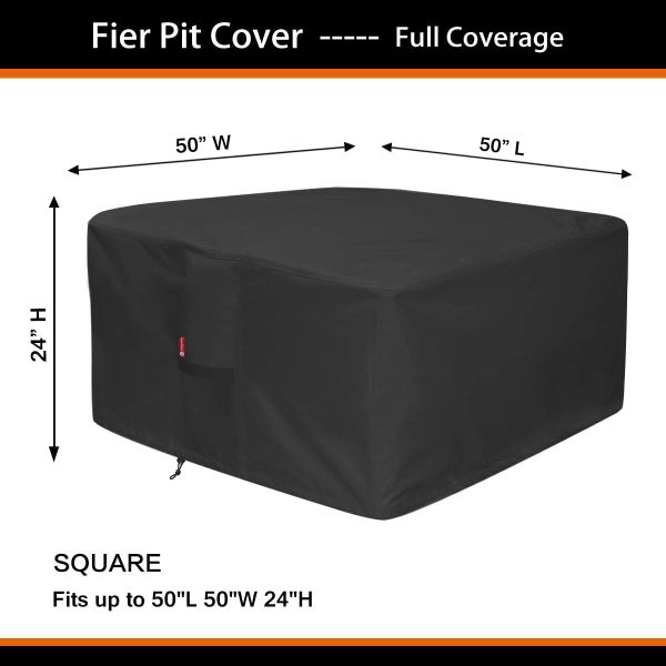 50  Premium Square Patio Fire Pit Table Cover, 50 L x 50 W x 24 H, Waterproof 600D Heavy Duty Fire Pit Cover Supply - Image 2