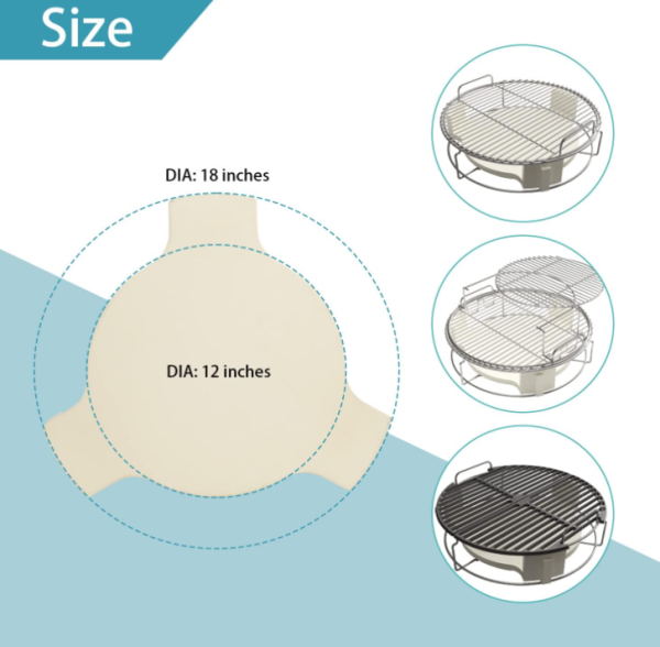 18  Pizza Stone convEGGtor Baking Stone, Ceramic Plate Setter Heat Deflector with 3 Legs for Large Big Green Egg, 18  Chargriller Akorn Kamado Grill For Discount - Image 2