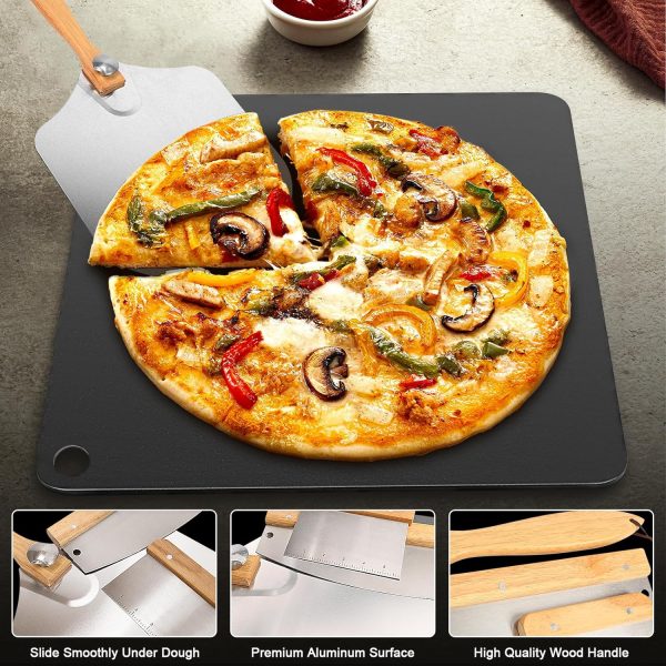 6Pcs Pizza Stone Kit for Oven and Grill, 13  Large Nano-Ceramic Iron Baking Stone with Pizza Peel, Dough Pizza Cutter and 20pcs Cooking Paper For Discount - Image 4