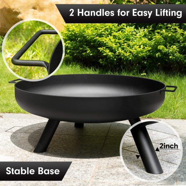 28 Inch Black Fire Pit Wood Burning Fire Bowl with A Drain Hole Fireplace Extra Deep Large Round Outside Backyard Deck Camping Grate on Sale - Image 4