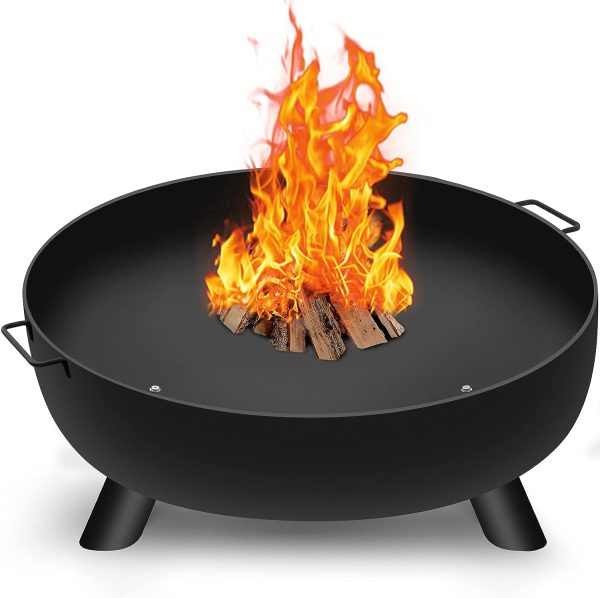 28 Inch Black Fire Pit Wood Burning Fire Bowl with A Drain Hole Fireplace Extra Deep Large Round Outside Backyard Deck Camping Grate on Sale