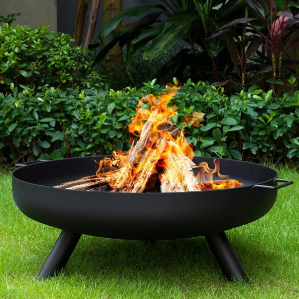 28 Inch Black Fire Pit Wood Burning Fire Bowl with A Drain Hole Fireplace Extra Deep Large Round Outside Backyard Deck Camping Grate on Sale - Image 5