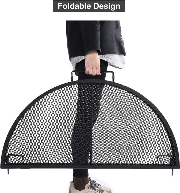 30-Inch X-Marks Portable Fire Pit Cooking Grill Grates Heavy Duty Folding Round Campfire Grill Grate with Handles for Outdoor BBQ Picnic For Discount - Image 5