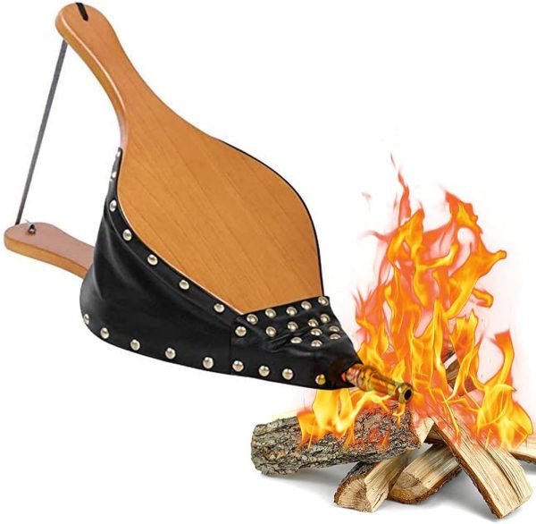 19  x 8  Fire Pit Air Blower Artificial Leather Wood Fireplace Bellows With Hanging Strap Cast Nozzle Camping Grill Chimney Barbecue Tools Online Hot Sale - Image 4