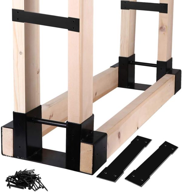 Outdoor Firewood Log Storage Rack 2x4 Black Bracket Kit Fireplace Wood Storage Holder Adjustable to Any Length Discount