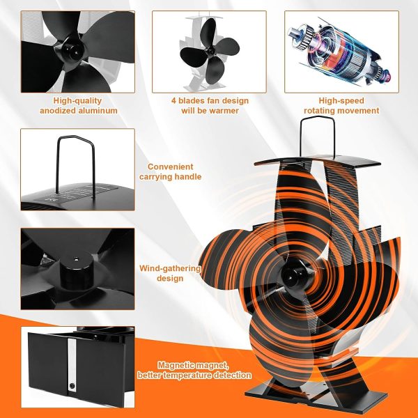 Heat Powered Stove Fan for Wood Burning Stove Pellet Log Burner Portable Buddy, 4 Blade Fan for Wood Log Burner Fireplaces Cheap - Image 3