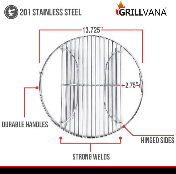 Stainless Steel Cooking Grate for Weber 14  Smokey Joe Charcoal Grills, With Handles and Hinges Supply - Image 2