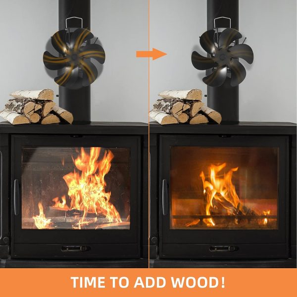 Wood Stove Pipe Fireplace Fan with Magnetic Thermometer, 6 Blades Fan on Chimney, Heat Powered for WoodGas Pellet Log Burning Stoves Online now - Image 5