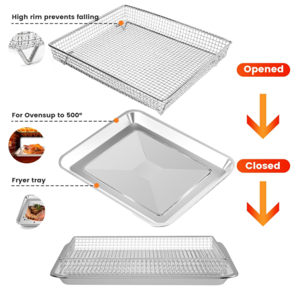 Air Fryer Basket Tray for Cuisinart TOA-60 TOA-65 TOA-70 Toaster Air Fryer Convection Oven, 12.2 * 11   Mesh Stainless Steel Basket Wire Rack Sale - Image 3