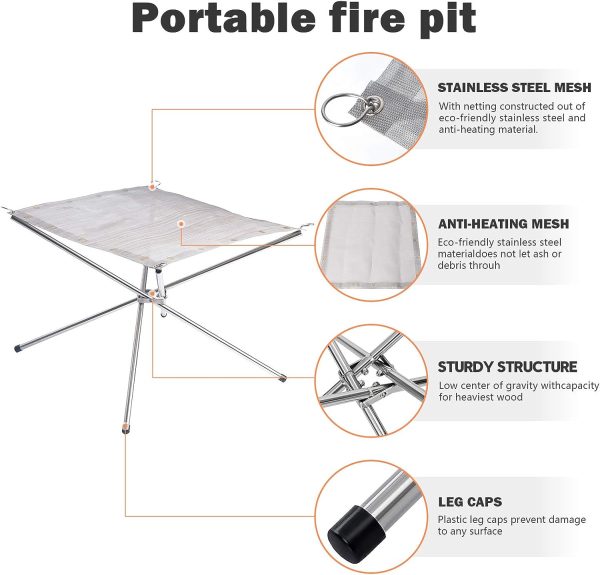 22 Inch Portable Wood Burning Fire Pit Upgrade Foldable Collapsible Fireplace Space Saving Perfect for Camping, Backyard, Patio, Garden Online now - Image 4