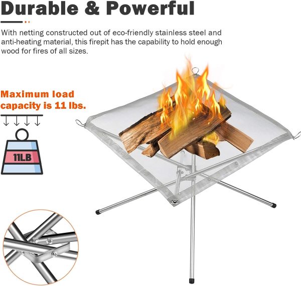 22 Inch Portable Wood Burning Fire Pit Upgrade Foldable Collapsible Fireplace Space Saving Perfect for Camping, Backyard, Patio, Garden Online now - Image 5