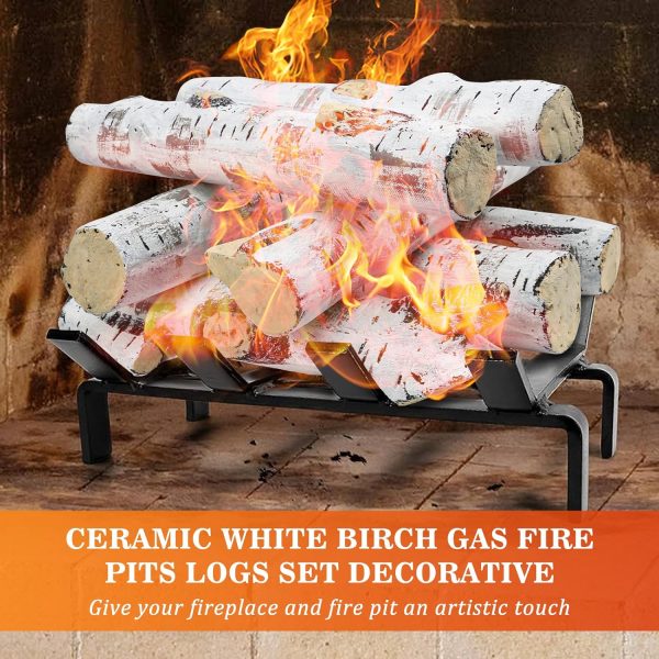 7 Pcs Fake Wood Gas Fireplace Logs, Ceramic White Birch Wood Logs for Gas Fireplace, Firebowl, Vented, Propane, Gel, Ethanol, Electric Fire Pits For Discount - Image 5