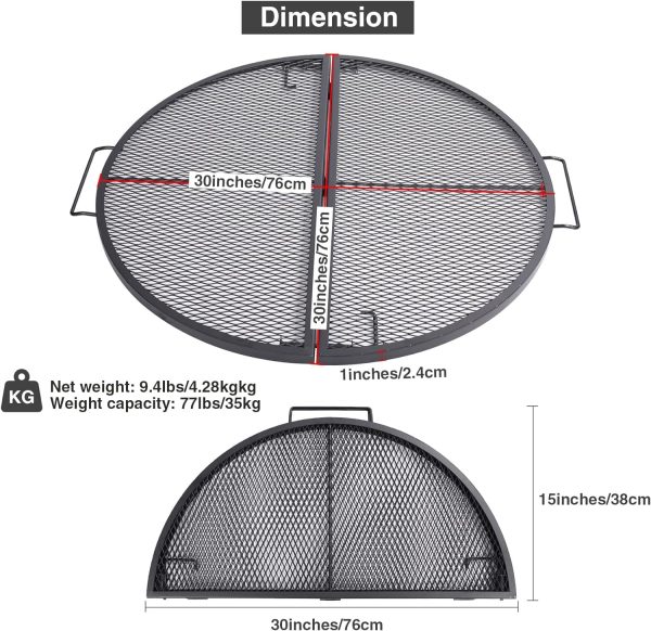 30-Inch X-Marks Portable Fire Pit Cooking Grill Grates Heavy Duty Folding Round Campfire Grill Grate with Handles for Outdoor BBQ Picnic For Discount - Image 2