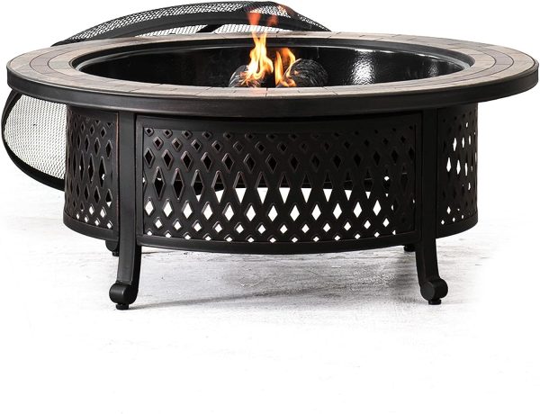 40 Inch Round Wood Burning Fire Pit Table for Backyard Patio and Outdoor with Mesh Spark Screen and Fire Poker Discount