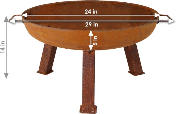 24-Inch Rustic Cast Iron Fire Pit Bowl with Handles Lightweight Design for Outside Wood Burning BBQ Camping Travel or Picnic For Cheap - Image 3
