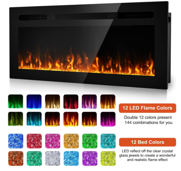 50 Inch Recessed and Wall Mounted Electric Fireplace Heater and Linear with Timer, Touch Panel, Remote Control, 12 Flame Color, Low Noise, 750w 1500w Fashion - Image 3