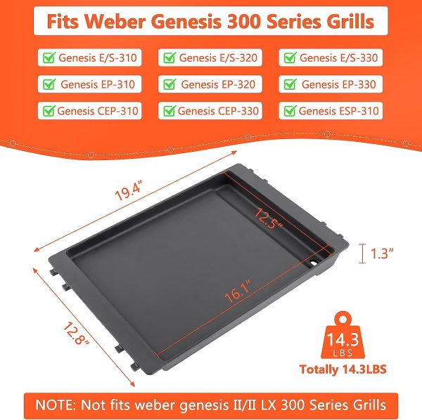 7566 Grill Griddle for Weber Genesis 300 Series Gas Grills, for Genesis E-310, E-320, E-330, S-310, S-330, EP-310, CEP-310 Sale - Image 2