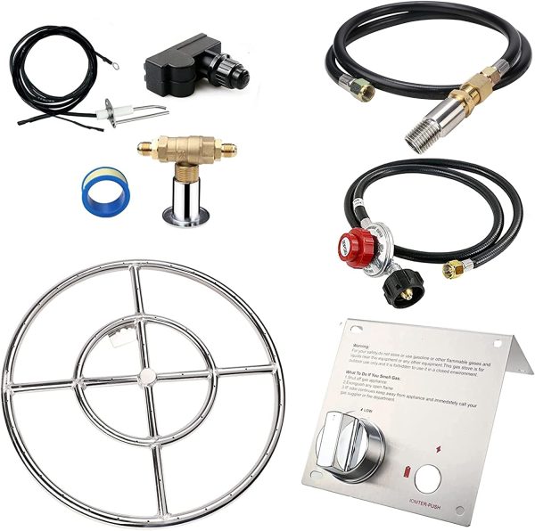 18   x 18   Stainless Steel Round Fire Pit Burner Ring and Spark Ignition Hose Installation Kit for LP Propane Gas Fire Pits and Fire Bowls Discount