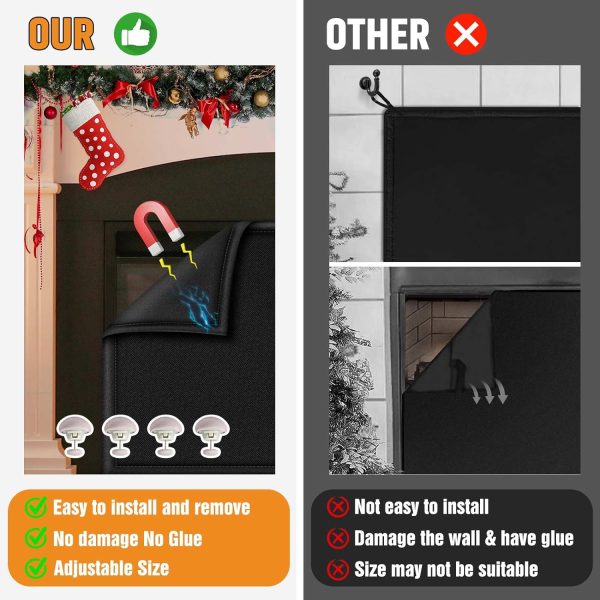 Black 33  W x 29  H Magnetic Adjustable Fireplace Cover Blocker Blanket Stops Overnight Heat Loss, Draft Stopper Save Energy, Fireplace Insulation Supply - Image 4