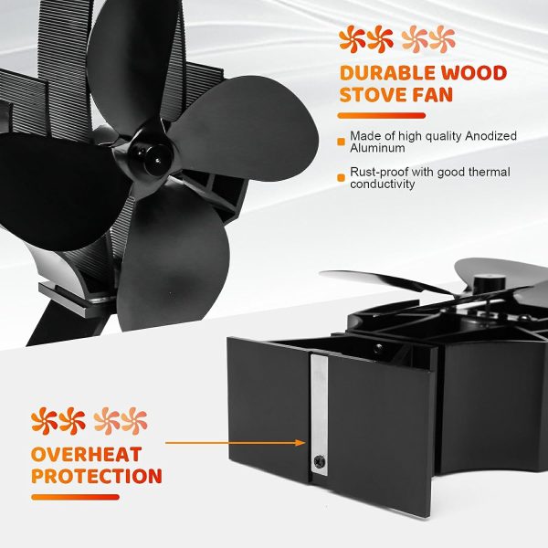 Heat Powered Stove Fan for Wood Burning Stove Pellet Log Burner Portable Buddy, 4 Blade Fan for Wood Log Burner Fireplaces Cheap - Image 4