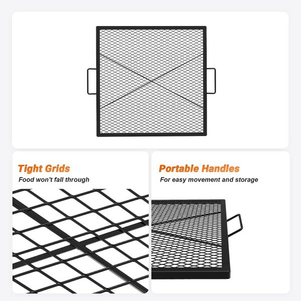30-Inch Barbecue Square X-Marks Wood Fire Pit Cooking Grate, Outdoor Camping Firepit Accessories Discount - Image 4
