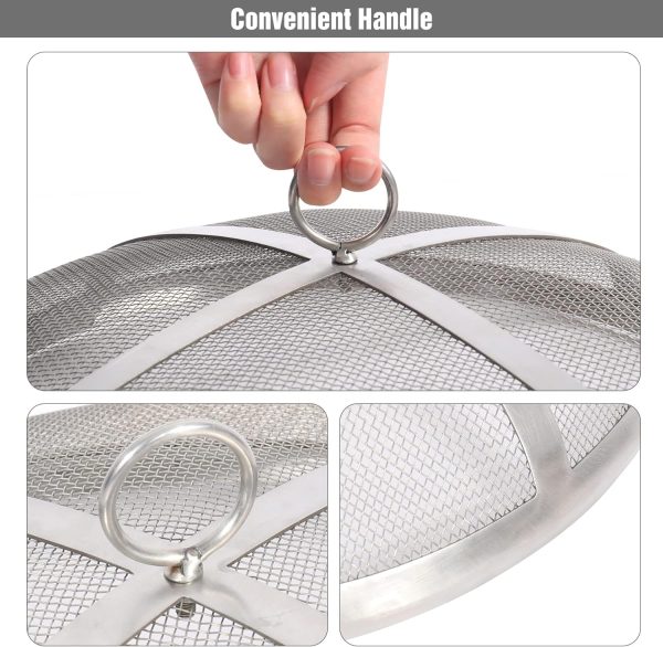 Stainless Steel 14 Inch Dia Round Fire Pit Top Spark Screen Metal Mesh Lid Cover with Ring Handle for Indoor & Outdoor Backyard Patio Accessories Hot on Sale - Image 3