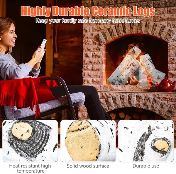 6Pcs Gas Fireplace Ceramic Fiber Fake Wood Logs Set for Gas Fireplace, Indoor Inserts, Outdoor Firebowl, Fire Pits, Vented, Linear Fire Pits Online now - Image 5