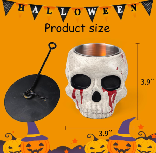 Table Top Fire Pit Bowl - Halloween Skull Alcohol Firepit Decorations Concrete Tabletop Fireplace Decor Portable Mini Smores Maker for Garden Patio on Sale - Image 3