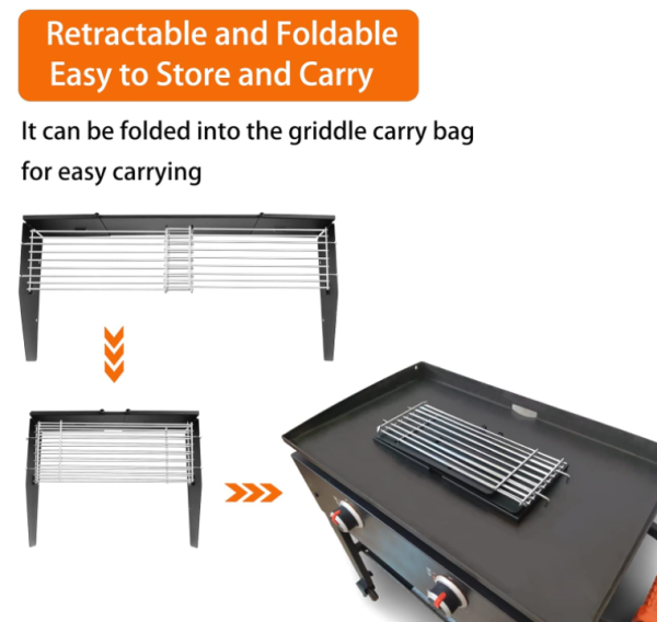 Adjustable Wind Screen Guard and Griddle Warming Rack Set for Blackstone 22“, 28” and Other Griddle with Rear Grease from 22  to 28 , Without Hood Online now - Image 3