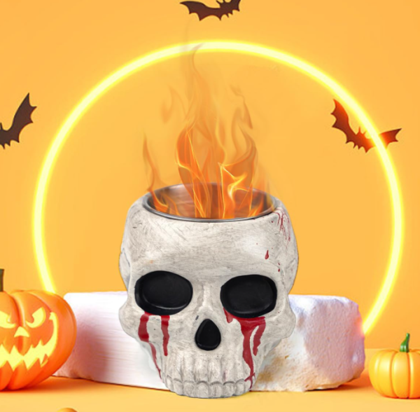 Table Top Fire Pit Bowl - Halloween Skull Alcohol Firepit Decorations Concrete Tabletop Fireplace Decor Portable Mini Smores Maker for Garden Patio on Sale
