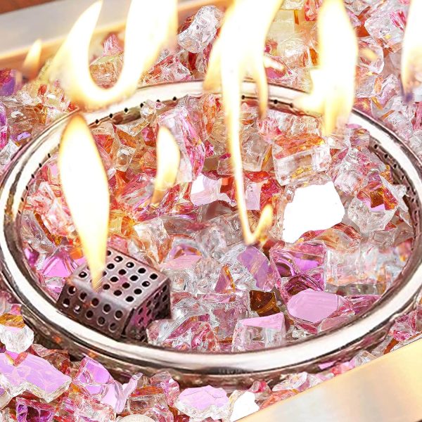 10 Pounds 1 2 Inch Pink Tempered Fire Glass Rocks for Fire Pit for Gas Fireplace, Safe for Outdoors and Indoors Decoration Sale - Image 3