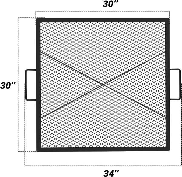 30-Inch Barbecue Square X-Marks Wood Fire Pit Cooking Grate, Outdoor Camping Firepit Accessories Discount - Image 2