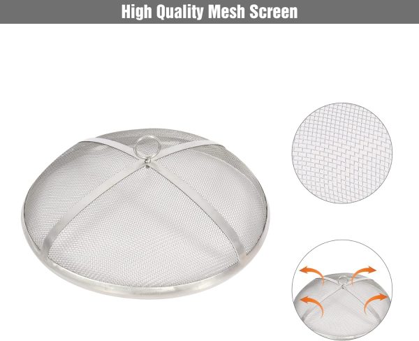 Stainless Steel 14 Inch Dia Round Fire Pit Top Spark Screen Metal Mesh Lid Cover with Ring Handle for Indoor & Outdoor Backyard Patio Accessories Hot on Sale - Image 4