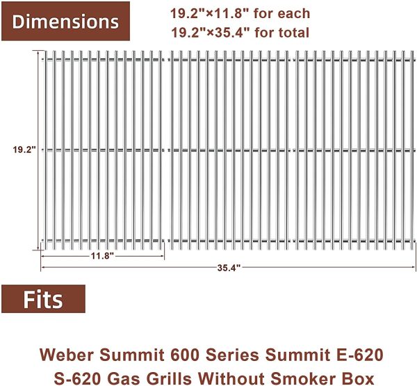 67551 Cooking Grates Kit for Weber Summit E-620, S-620 Without Smoker Box Gas Grills For Discount - Image 2