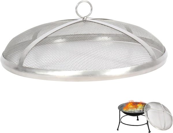 Stainless Steel 14 Inch Dia Round Fire Pit Top Spark Screen Metal Mesh Lid Cover with Ring Handle for Indoor & Outdoor Backyard Patio Accessories Hot on Sale
