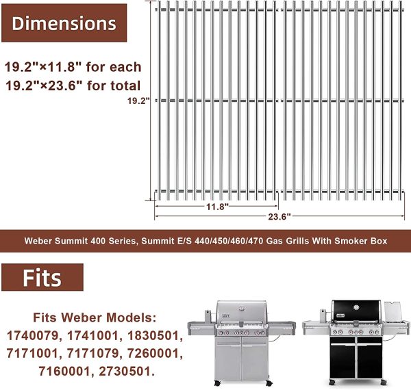 Cooking Grates 67550 for Weber Summit E450, E470, S450, S460, S470 4 Burner Gas Grills with Smoker Box 4 Burner Gas Grills, Replacement Parts Hot on Sale - Image 2