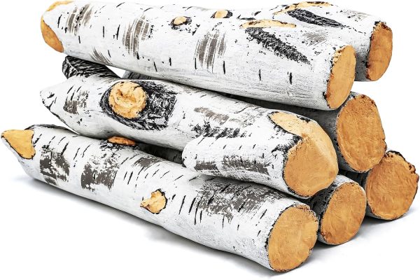 7 Pcs Fake Wood Gas Fireplace Logs, Ceramic White Birch Wood Logs for Gas Fireplace, Firebowl, Vented, Propane, Gel, Ethanol, Electric Fire Pits For Discount