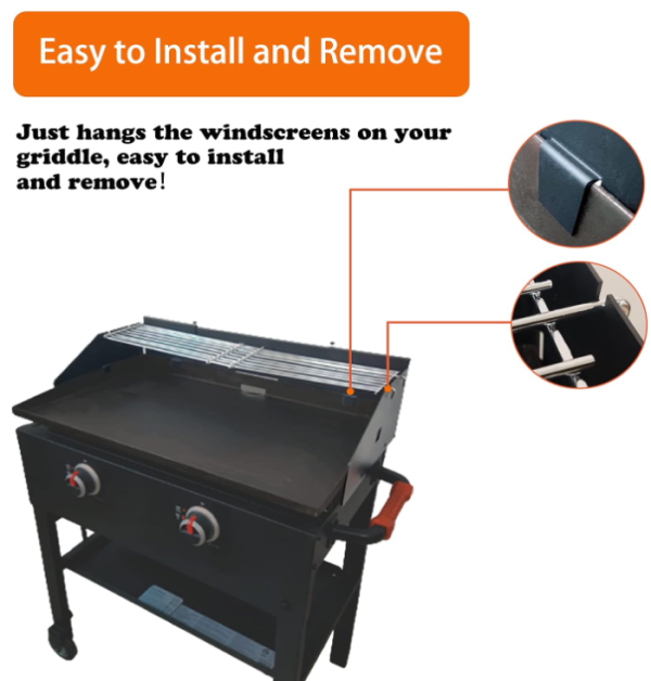 Adjustable Wind Screen Guard and Griddle Warming Rack Set for Blackstone 22“, 28” and Other Griddle with Rear Grease from 22  to 28 , Without Hood Online now - Image 4