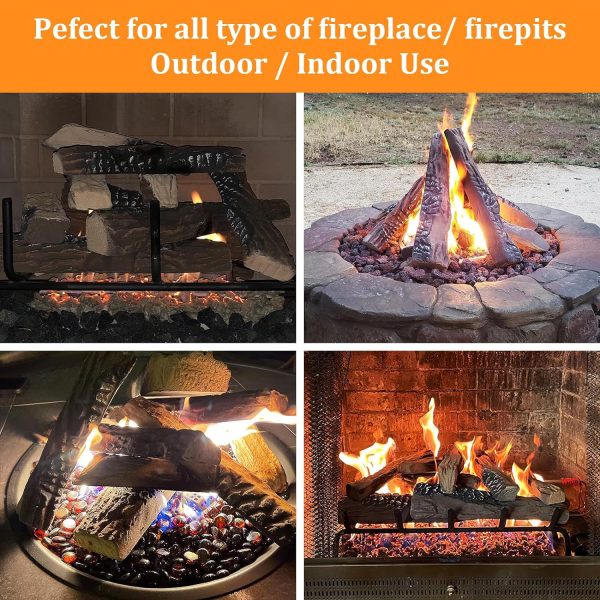 10 Pcs Gas Fireplace Decor Logs with 6 Oz Glowing Embers Set, Inserts Rock Wool and Faux Ceramic Logs for Ventless & Vented, Lp & Ng Gas Fire Pits Discount - Image 3