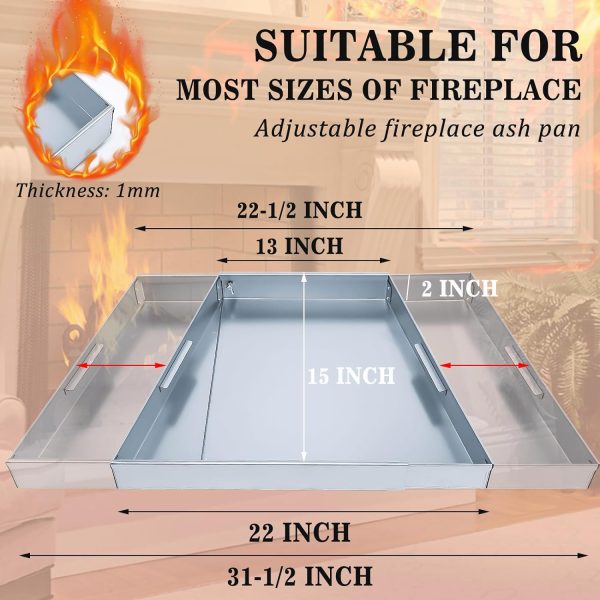 Adjustable Fireplace Inserts Tray Expandable Ash Pan with Handles for Up to 30  Fire Place Grate-Nuts and Bolts Included For Cheap - Image 2