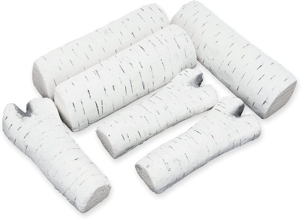 6Pcs Small Birch Ceramic Wood Logs & Accessories for All Types of Gas Fire Pits Inserts, Ventless & Vented, Propane, Gel, Ethanol, Outdoor Fireplaces on Sale