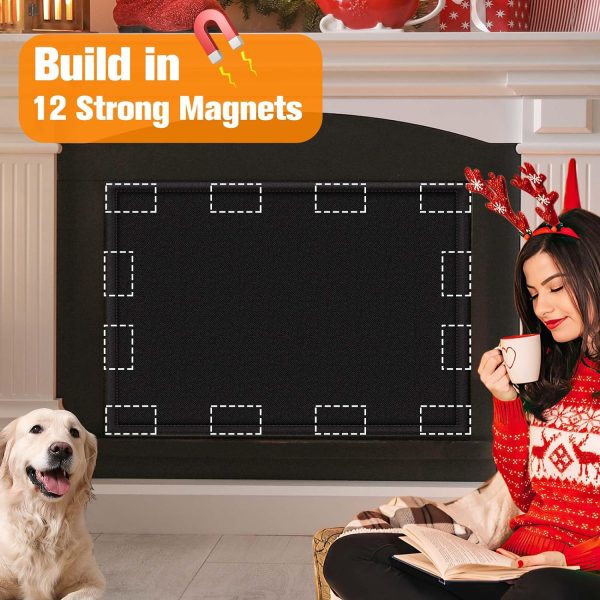 Black 33  W x 29  H Magnetic Adjustable Fireplace Cover Blocker Blanket Stops Overnight Heat Loss, Draft Stopper Save Energy, Fireplace Insulation Supply - Image 5