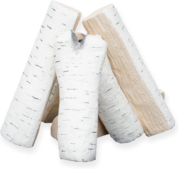6Pcs Small Birch Ceramic Wood Logs & Accessories for All Types of Gas Fire Pits Inserts, Ventless & Vented, Propane, Gel, Ethanol, Outdoor Fireplaces on Sale - Image 2