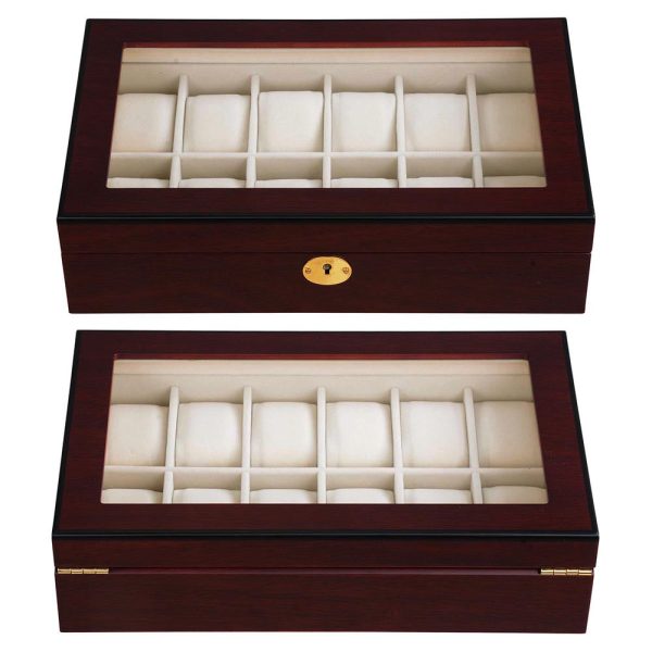 TheLAShop Lockable Watch Display Case 12-Slot Glass Top Wooden Online now - Image 2